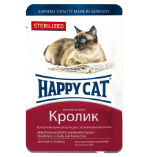 Вологий корм Happy Cat (Хеппі Кет) Sterilized для стерилізованих котів кролик шматочки в соусі 100 г.