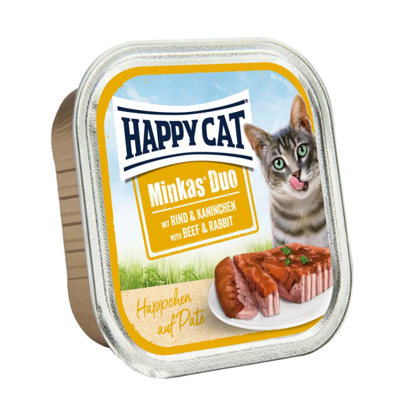 Вологий корм Happy Cat (Хеппі Кет) Minkas Duo для котів паштет яловичина та кролик 100 г.