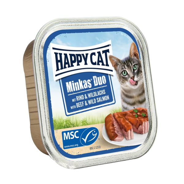 Вологий корм Happy Cat (Хеппі Кет) Minkas Duo для котів паштет яловичина та дикий лосось 100 г.
