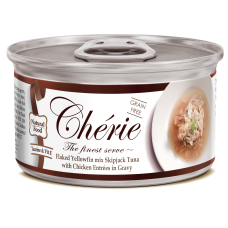 Вологий корм Cherie (Шері) Signature Gravy Mix Tuna & Chiken для котів з ніжними шматочками жовтоперого та смугастого тунця та курки в соусі 85 г.