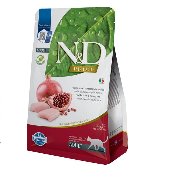 Сухий беззерновий корм N&D Grain Free PRIME CHICKEN & POMEGRANATE ADULT для котів з куркою і гранатом 300 г