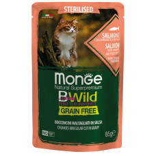 Вологий корм MONGE (Монж) CAT BWILD GR.FREE WET Sterilised для котів лосось с креветками та овощами 85 г