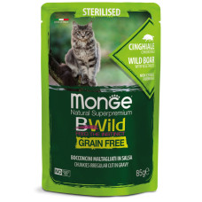 Вологий корм MONGE (Монж) CAT BWILD GR.FREE WET Sterilised для котів м'ясо дикого кабана з овочами 85 г