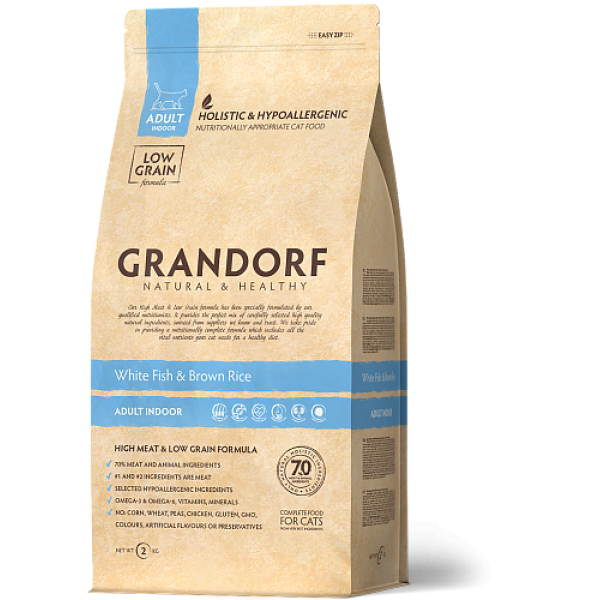 Сухий корм Grandorf (Грандорф) White Fish & Brown Rice Adult Indoor для котів з нормальною активністю 2 кг
