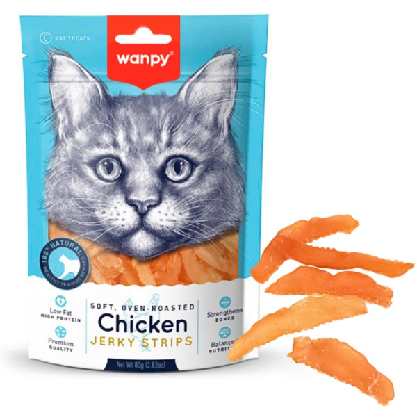 Ласощі Wanpy Soft Chicken Jerky Strips для котів в'ялені смужки з курячого філе 80 г