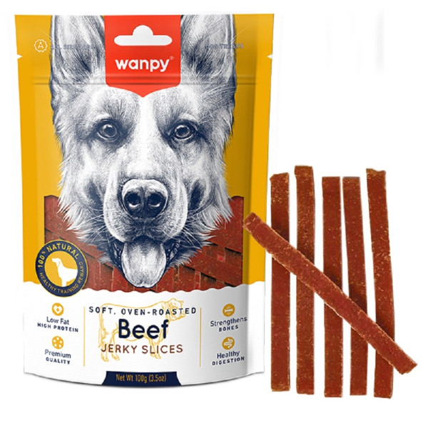 Ласощі Wanpy Beef Jerky Slices для собак соломка з в'яленої яловичини 100 г