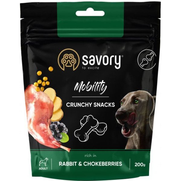 Хрумкі ласощі Savory Mobility Crunchy Snacks Rabbit & Chokeberries для собак кролик та чорноплідна горобина здоров'я суглобів 200 г