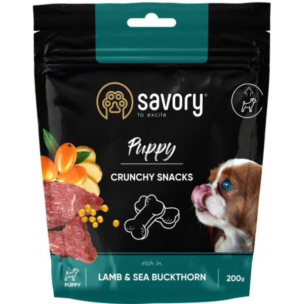 Хрумкі ласощі Savory Puppy Crunchy Snacks Lamb & Sea Buckthorn для цуценят ягня та обліпиха здорове зростання 200 г