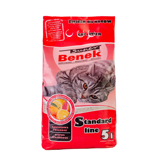Наповнювач бентонітовий Super Benek Standard Cytrusowa Swiezosc для котячих туалетів з ароматом Цитрусова свіжість 5 л