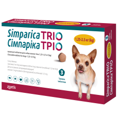 Жувальні таблетки Simparica TRIO Zoetis Сімпаріка ТРІО для собак вагою від 1,25 до 2,5 кг 3 шт
