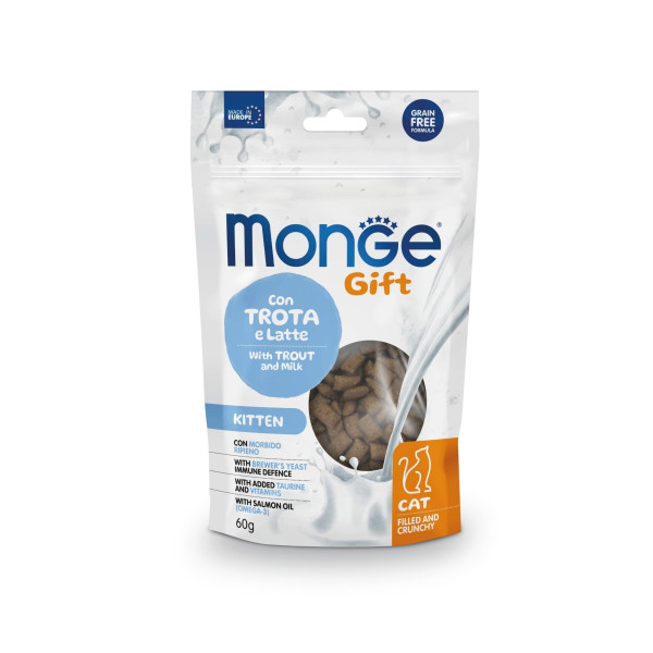 Ласощі MONGE Gift Cat Kitten для кошенят форель та молоко 60 гр