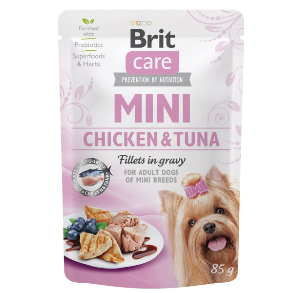 Вологий корм Brit Care Mini Chiken & Tuna для собак філе курки та тунця у соусі 85 г