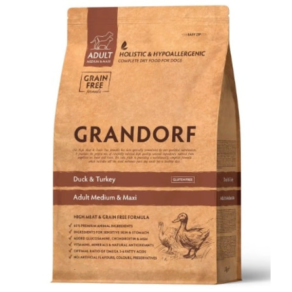 Сухий корм Grandorf (Грандорф) Duck & Turkey Medium & Maxi для собак з м'яcом качки та індички 10 кг