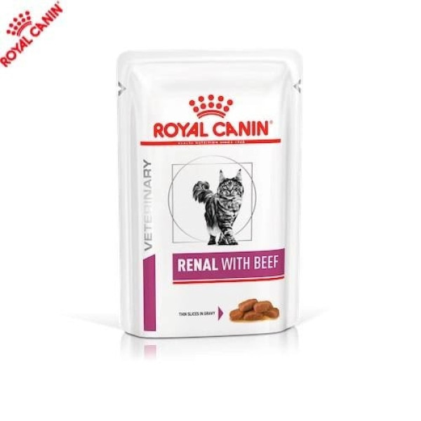 Вологий корм Royal Canin (Роял Канін) Renal with Beef для кішок при захворюваннях нирок з яловичиною (шматочки у соусі) 85 г