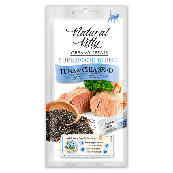 Вологі ласощі Natural Kitty Creamy treats TUNA & CHIA SEED крем-снек для котів тунець та насіння чіа 4 х 12 г