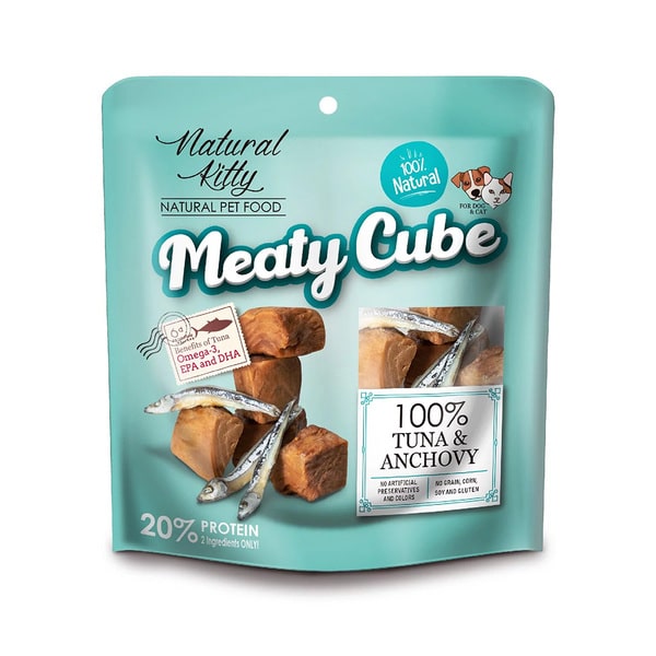 Ласощі Natural Kitty MEATY CUBE 100% TUNA & ANCHOVY для котів та собак кубики тунця та анчоуса 60 г