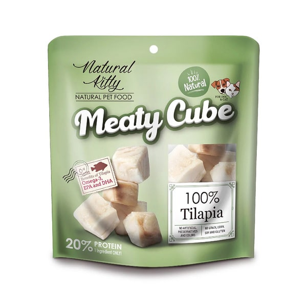 Ласощі Natural Kitty MEATY CUBE 100% TILAPIA для котів та собак кубики тілапії 60 г