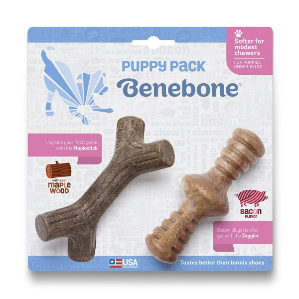 Жувальна іграшка Benebone Puppy Pack Maplstick Maple Wood & Zaggler Becon для цуценят Кленове дерево, Бекон розмір S