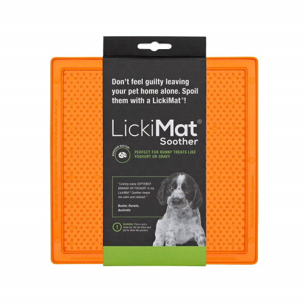 Килимок Антистрес LickiMat Soother для повільного годування собак та котів 20 х 20 см Жовтогарячий