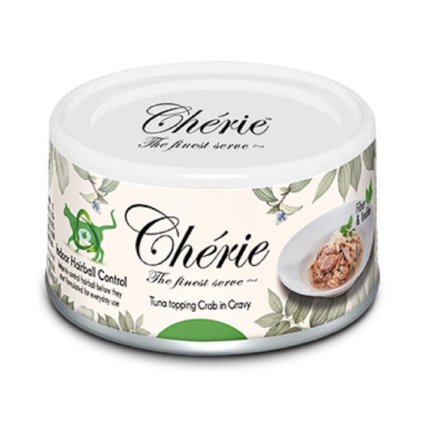 Вологий корм Cherie (Шері) Indor Hairball Control для котів з ніжними шматочками тунця та краба у соусі 85 г