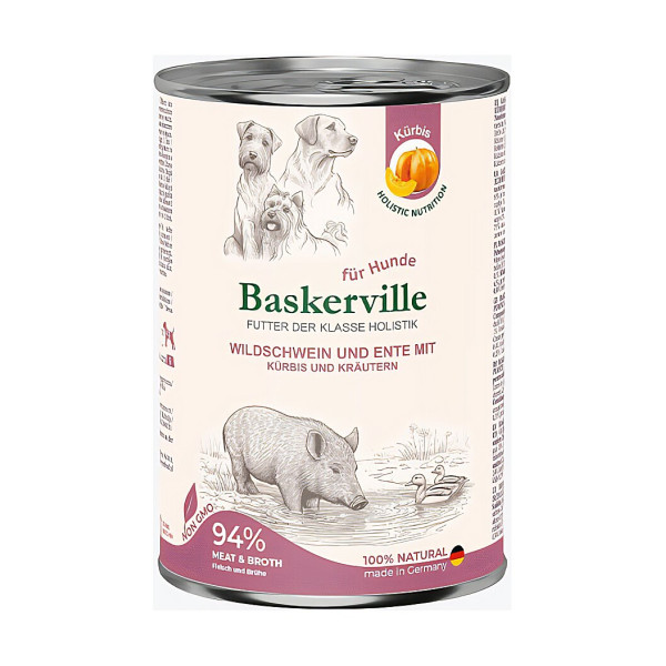 Вологий корм Baskerville (Баскервіль) Holistic для собак Качка, кабан, гарбуз та зелень 400 г