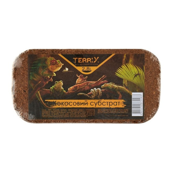 Кокосовий субстрат для тераріуму для Равликів Ахатин, Рептилій, Амфібій, Павуків, Змій TerriX кокос пресований 2.8 л
