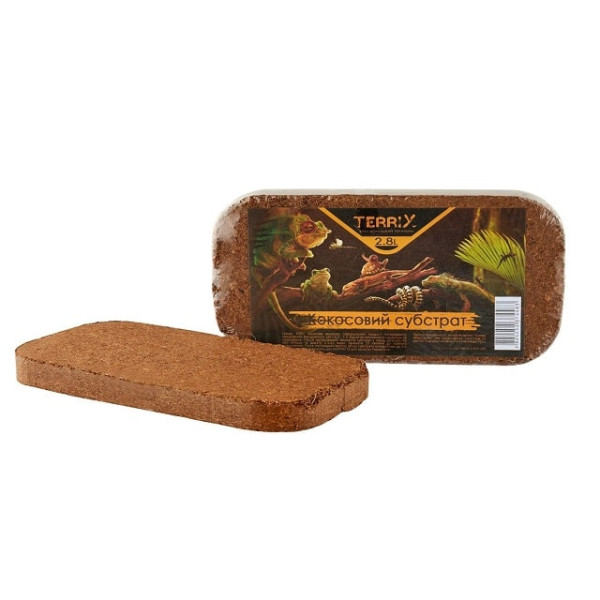 Кокосовий субстрат для тераріуму для Равликів Ахатин, Рептилій, Амфібій, Павуків, Змій TerriX кокос пресований 2.8 л