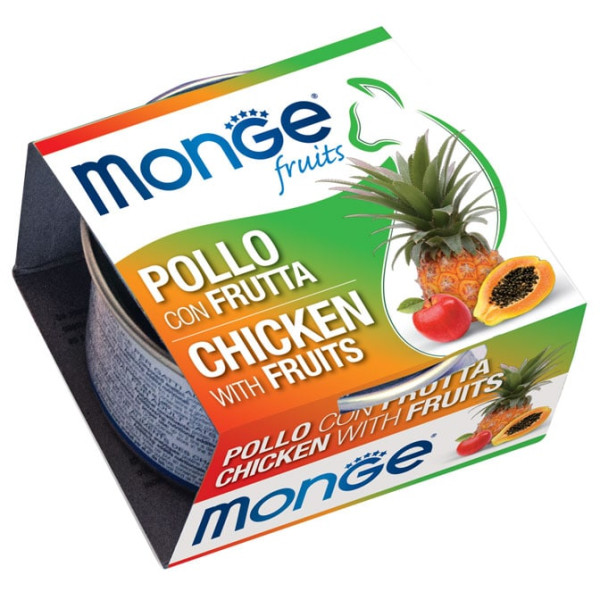 Вологий корм MONGE Fruits Adult Cat Chicken Flakes with Fruits курка з фруктами 80 г