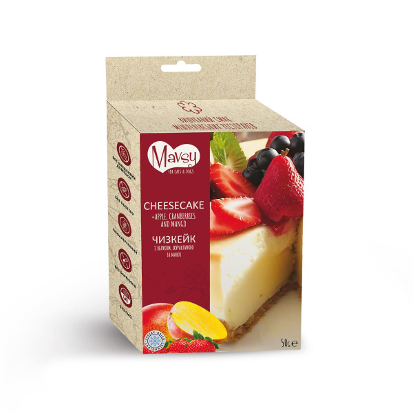 Ласощі для собак від 3-х місяців Mavsy Freeze dried CHEESECAKE WITH APPLE, CRANBERRIES AND MANGO чізкейк з яблуком, журавлиною та манго 50 г