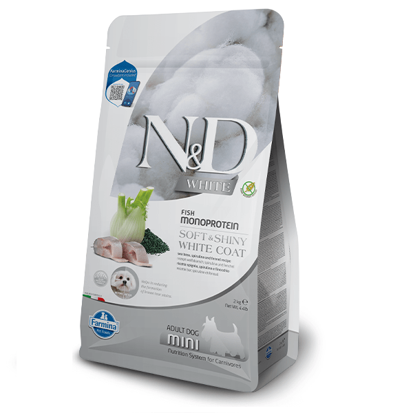 Сухий беззерновий корм N&D Grain Free WHITE ADULT MINI для собак з білою шерстю з сібасом, спіруліною та фенхелем 2 кг