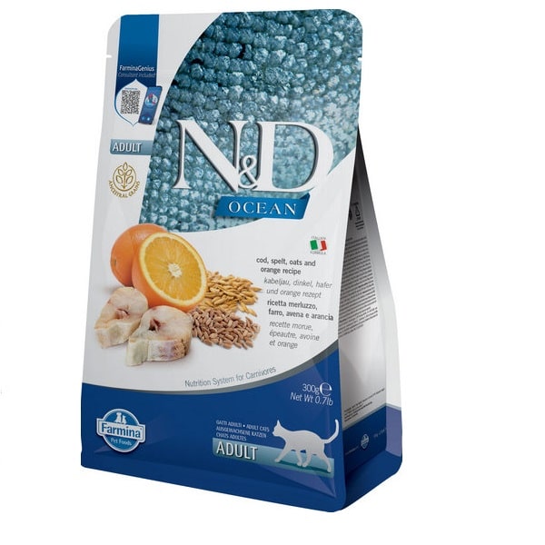 Сухий корм N&D Low Grain Ocean ADULT для котів з тріскою та апельсином 300 г