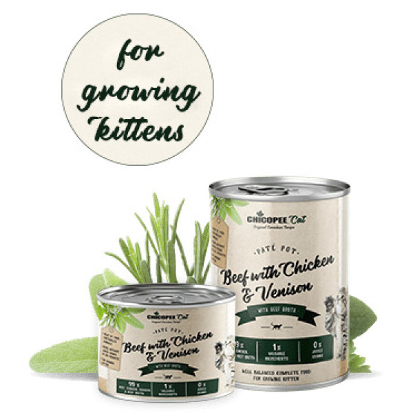 Вологий корм Chicopee Cat Kitten Pate Beef & Chicken & Venision з м'ясом яловичини курки та оленини для кошенят всіх порід 195 г