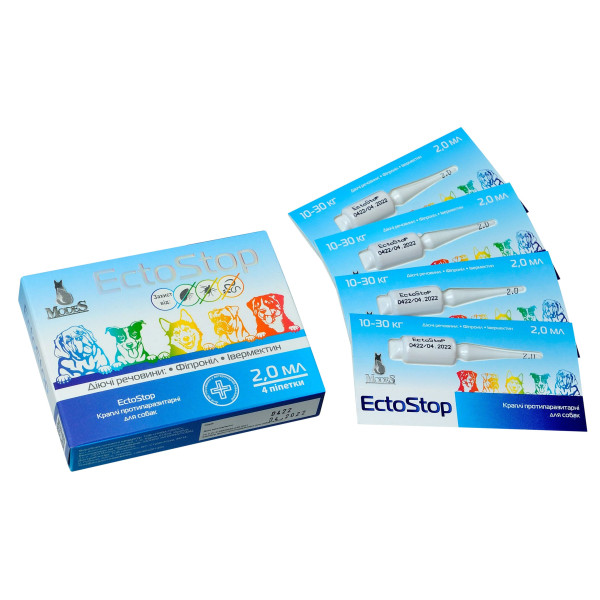 Протипаразитарні краплі ModeS ЕктоСтоп EctoStop для собак від бліх, кліщів, гельмінтів10-30 кг 2 мл №1