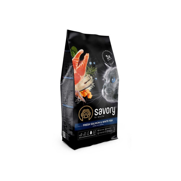 Сухий корм Savory Fresh Salmon & White Fish для довгошерстих кішок смак свіжого лосося і білої риби 2 кг