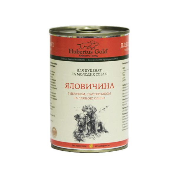 Вологий корм Hubertus Gold (Хубертус Голд) для цуценят Яловичина, пастернак та яблуко 400 г