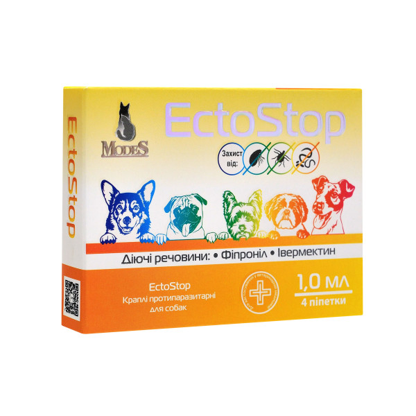 Протипаразитарні краплі ModeS ЕктоСтоп EctoStop для собак від бліх, кліщів, гельмінтів 4-10 кг 1 мл №4