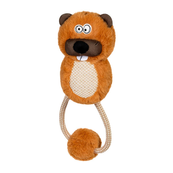 Іграшка для собак Бобер з пищалкою та мотузкою GiGwi Eco Friendz, перероблений текстиль, М, 30 см