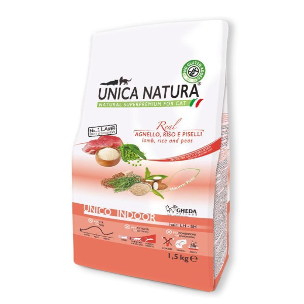 Сухий корм для котів Unica Natura Indoor Lamb, Rice and Peas 1.5 кг