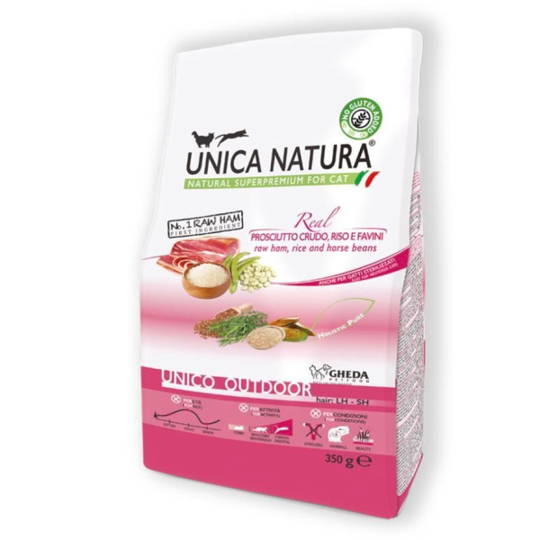 Сухий корм для котів Unica Natura Outdoor Prosciutto Crudo, riso e favini 350 г