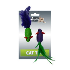 Іграшка Papillon Cat toy 2 mice on card Миша з пір'ям для котів, 2 шт/уп, зелений/фіолетовий