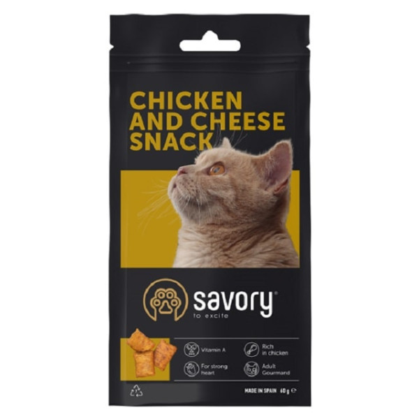 Хрумкі ласощі Savory Cats Snacks Pillows Gourmand with Chicken and Cheese для дорослих вибагливих котів подушечки з куркою та сиром 60 г