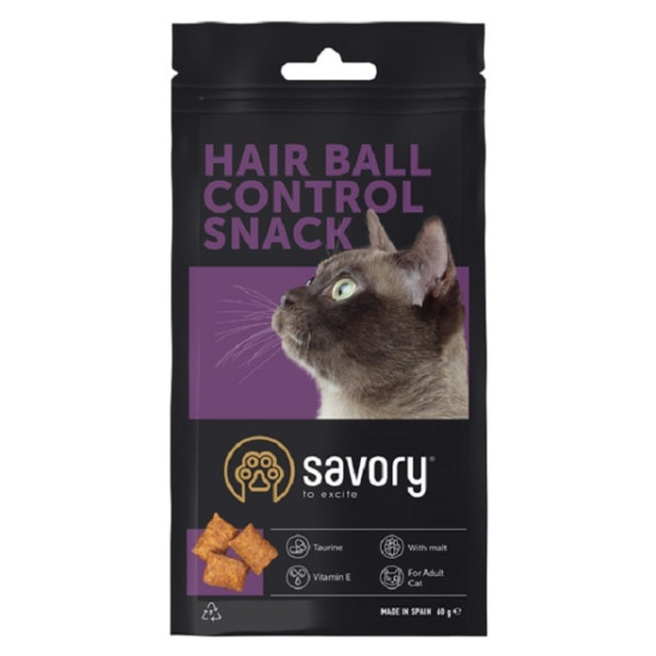 Хрумкі ласощі Savory Cats Snacks Pillows Hair Ball Control для дорослих котів подушечки для виведення шерсті 60 г