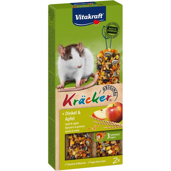 Ласощі Vitakraft Kracker Original Spelt and Apple крекер для декоративних гризунів і щурів із зерном та фруктами 2 шт/уп