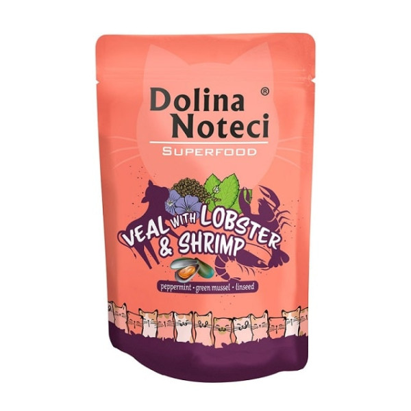 Вологий корм для котів Dolina Noteci Superfood з телятиною, лобстером і креветкою 85 г