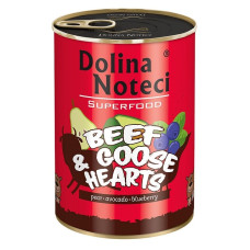 Вологий корм для собак Dolina Noteci Superfood з яловичими та гусячими серцями
