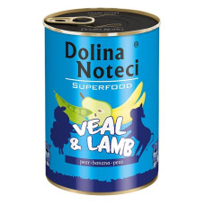 Вологий корм для собак Dolina Noteci Superfood з телятиною та бараниною