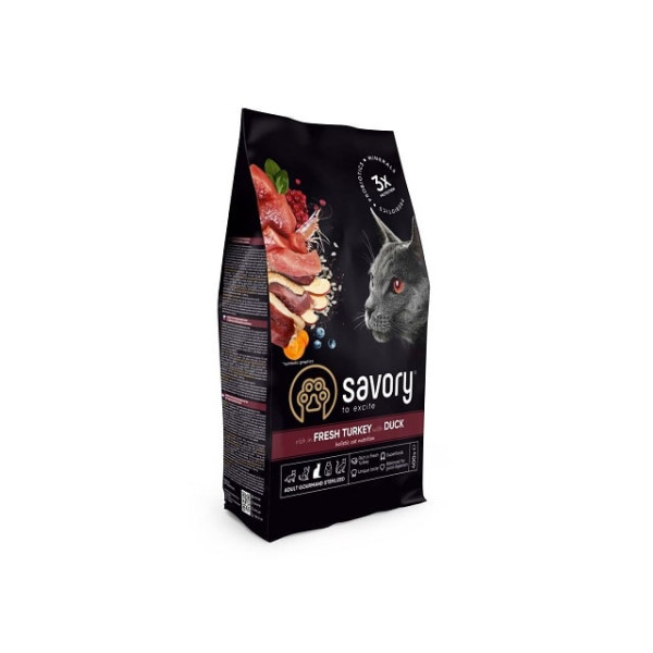 Сухий корм Savory Adult Cat Steril Fresh Turkey and Duck для стерилізованих котів з індичкою та качкою 400 г