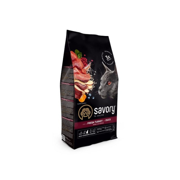 Сухий корм Savory Adult Cat Steril Fresh Turkey and Duck для стерилізованих котів з індичкою та качкою 2 кг