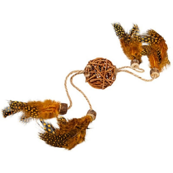 Іграшка для котів WAUCAT Fun Natural Плетений м'ячик з пір'ям, дерево, перо, джутова мотузка 40 см