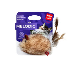 Іграшка для котів WAUCAT Fun Melodic Мишка зі звуковим чипом, штучне хутро, перо 13 см